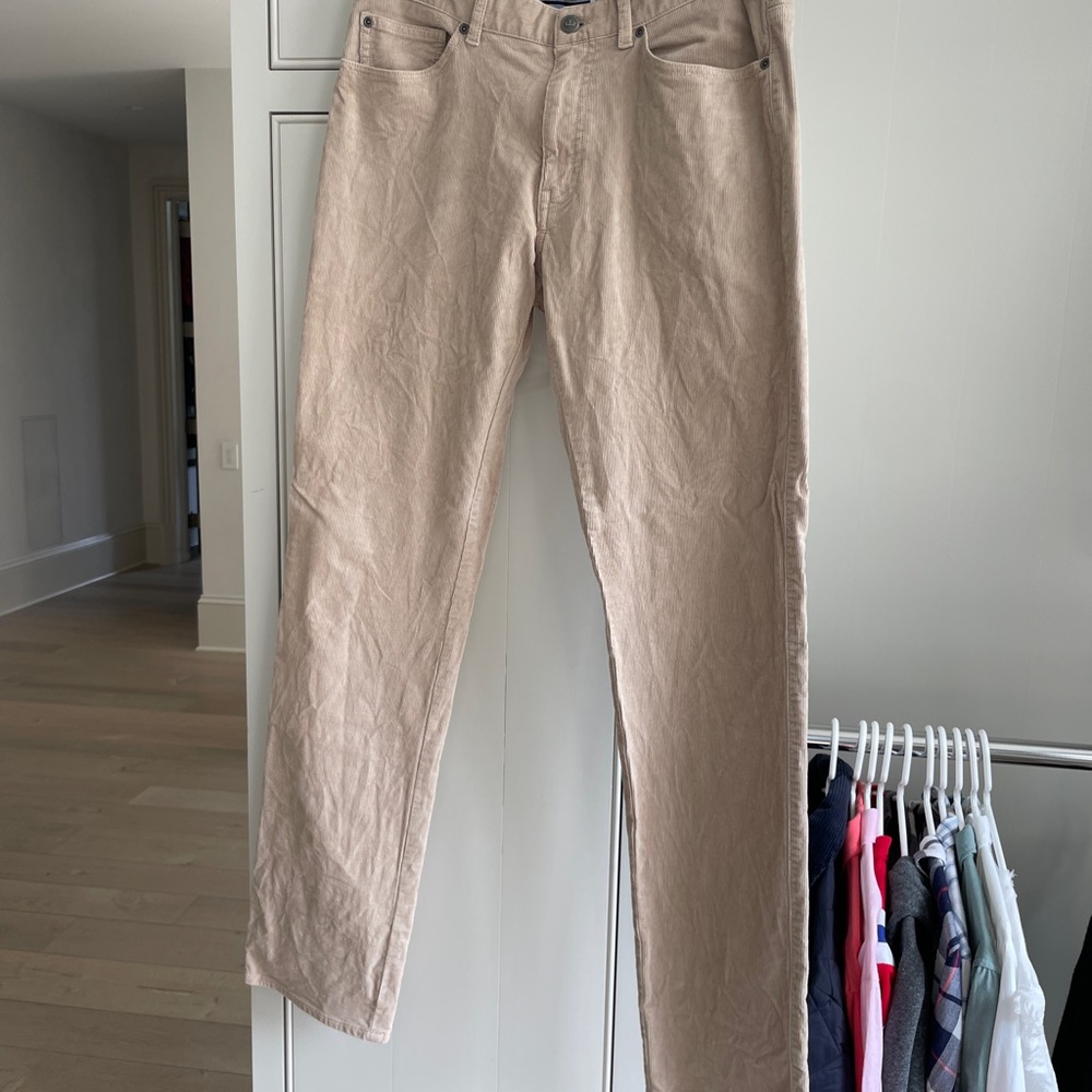 Tan Corduroy Straight-Leg Pants